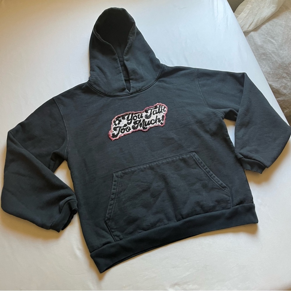 MADE BLANKS black embroidered patch kangaroo pocket long sleeve hoodie sweater